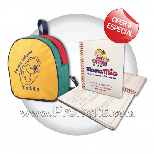 Promoción Pack matrícula para guarderías, agenda guardería y mochila de nylon