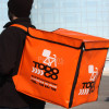 Côté fabricant sac à dos de livraison orange personnalisé 45x45x45 mesure sac à dos Glovo étendu