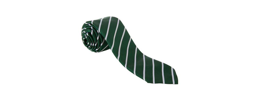Fabricant textile de cravates scolaires personnalisées vert avec bande blanche