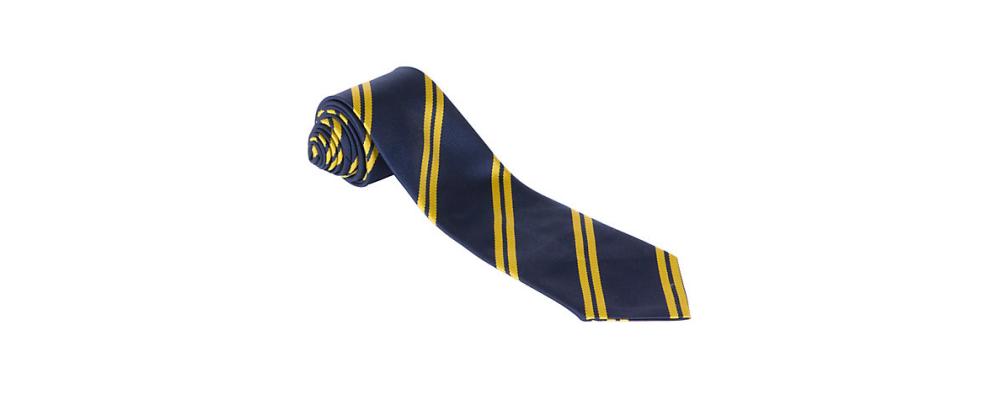 Fabricant textile de cravates scolaires personnalisées bleu avec bande jaune