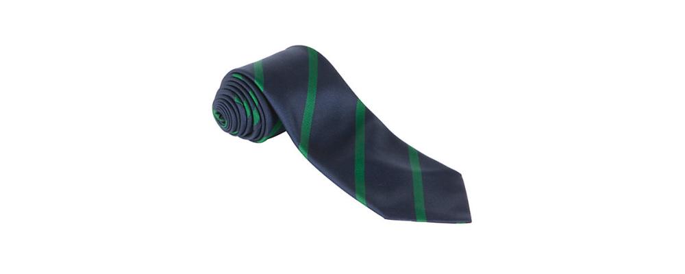 Fabricant textile de cravates scolaires personnalisées bleu marine avec bande vertes