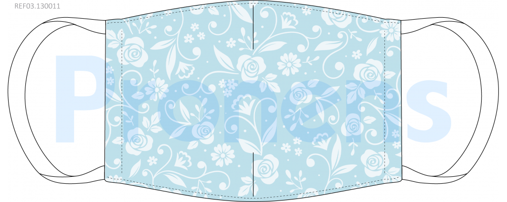 Masque barrière lavable imperméable bleu à fleurs blanches Réf.03.130011 - AFNOR SPEC S76-001