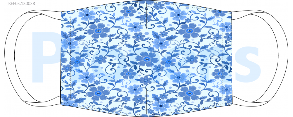 Masque barrière lavable fleurs bleues Ref.03.130038 - AFNOR SPEC S76-001 