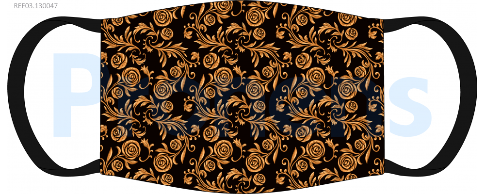 Masque barrière lavable impermeable noir roses dorées Réf.03.130047 - AFNOR SPEC S76-001
