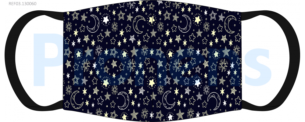 Masque barrière lavable noir étoiles Réf.03.130060 - AFNOR SPEC S76-001