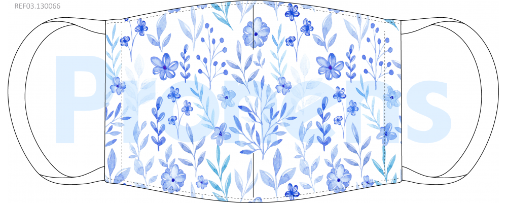 Masque barrière lavable fleurs bleues Réf.03.130066 - AFNOR SPEC S76-001