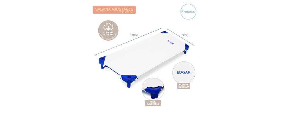 Fabricante de Funda Sábana ajustable para cuna y hamacas apilables de guarderías y colegios - medidas