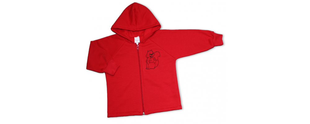 Chándal escolar guardería personalizado rojo con capucha y cremallera - Uniformes guardería Pronens