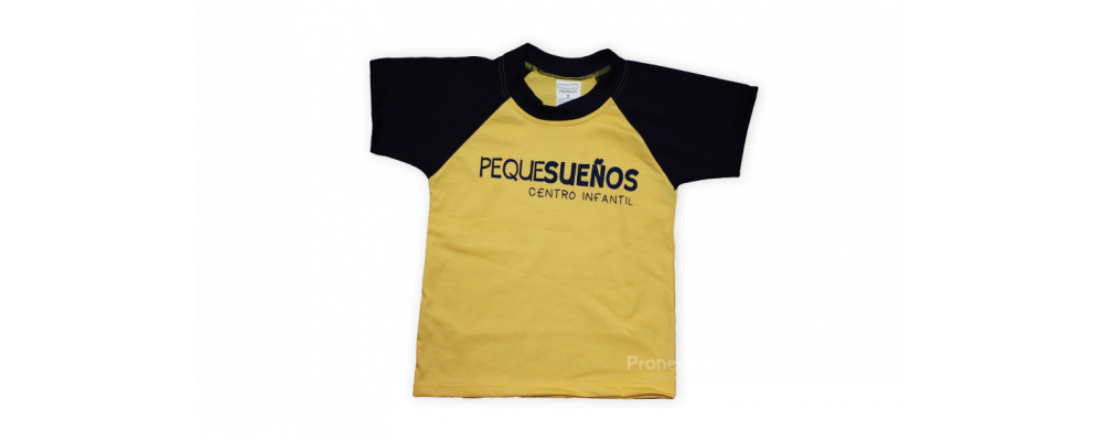 Fabricante textil camisetas escolares personalizadas mangas ranglan marino amarillo para colegios y escuelas infantiles
