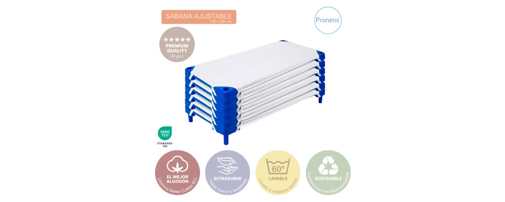 Funda Sábana ajustable para cuna y hamacas apilables de guarderías y colegios - goma elástica esquinas