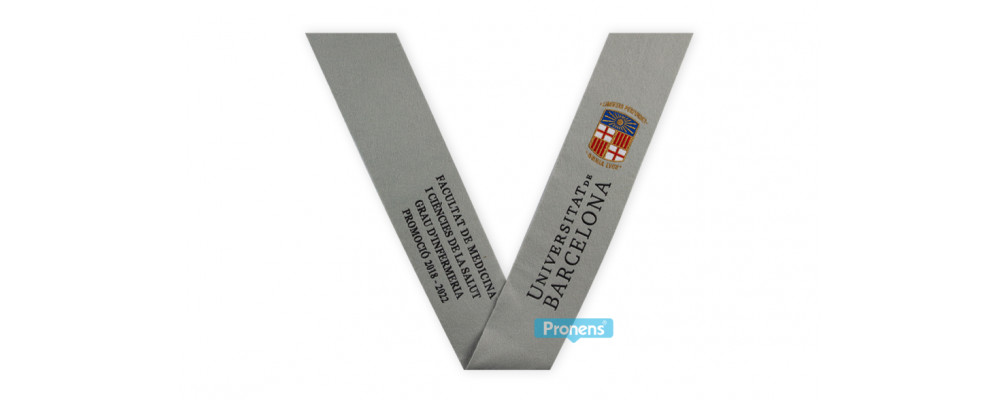 Fabricante beca banda graduación bordada Fieltro gris claro 230 para Universidad de Barcelona Medicina