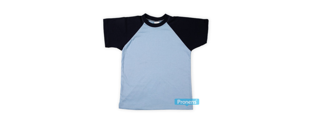 Camiseta celeste mangas ranglan marino - Fabricante uniformes escolares y camisetas escolares personalizadas