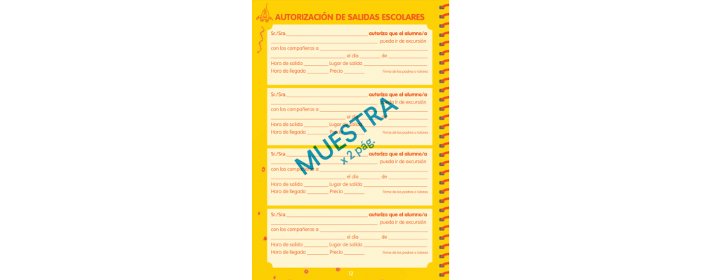 Agenda escolar infantil personalizada para escuelas infantiles y colegios segundo ciclo educación infantil - autorización salidas escolares