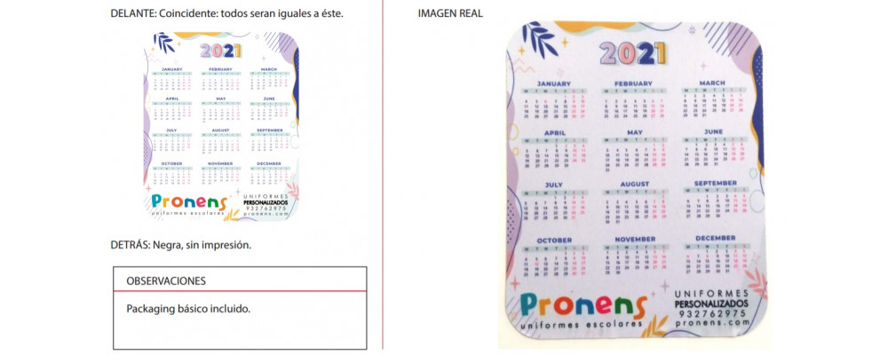 Fabricante alfombrilla ratón personalizada con calendario para empresas y colegios