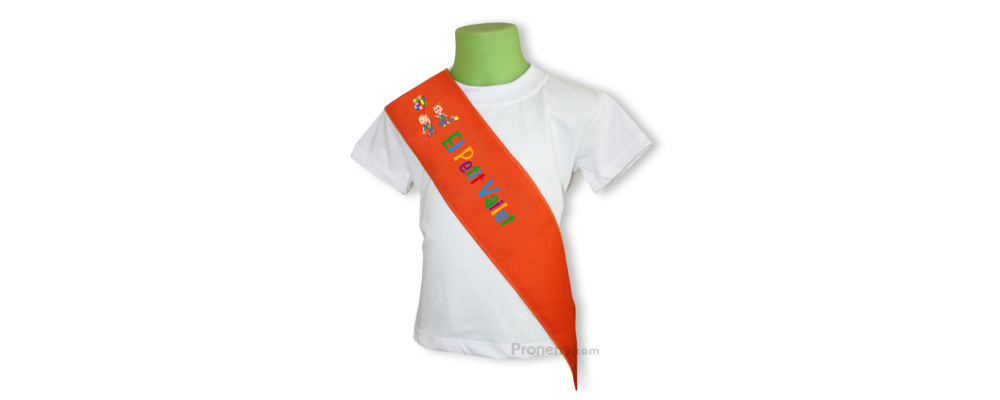 Banda graduación infantil personalizada de color naranja con logo a varios colores 
