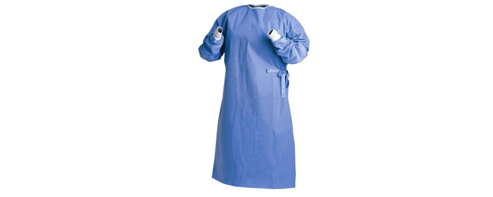 Disposable isolation gown made of waterproof and resistant non-woven fabric. With full back