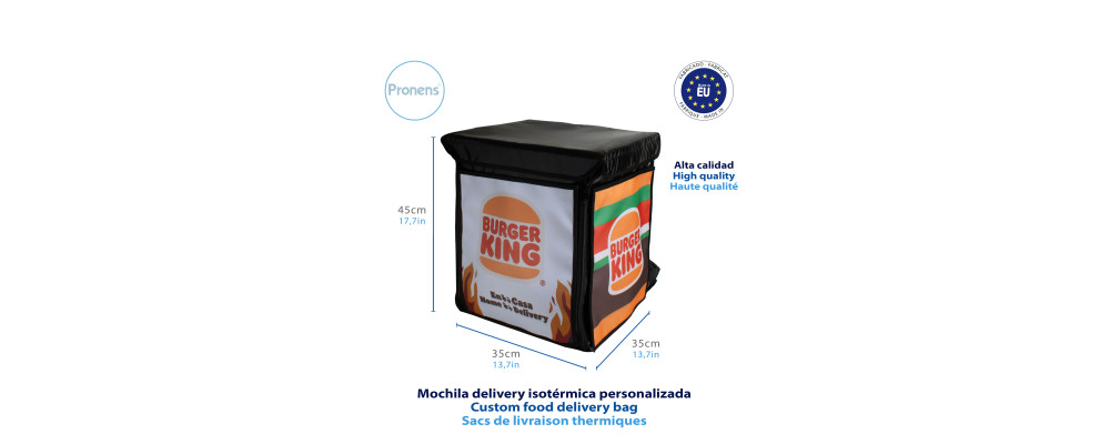Mochila isotérmica personalizada para reparto de comida y bebida a domicilio y eventos - Burger King