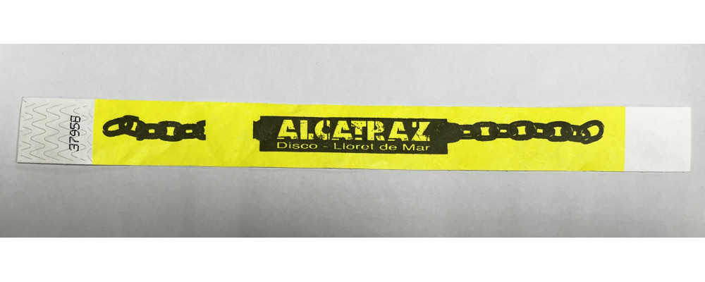 Fabricante de pulseras económicas papel irrompible Tyvek personalizadas para control de acceso en discotecas Alcatraz lloret de mar