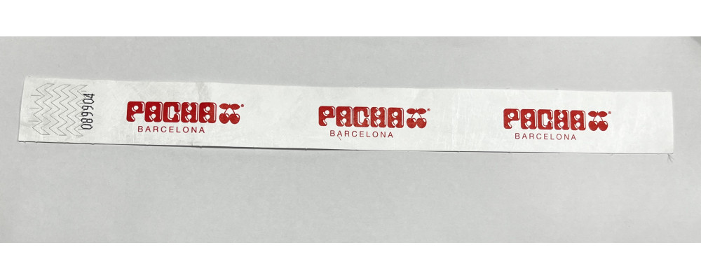 Fabricante de pulseras económicas papel irrompible Tyvek personalizadas para control de acceso en discotecas Pacha - color blanco