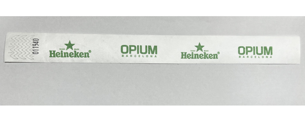 Fabricante de pulseras económicas papel irrompible Tyvek personalizadas para control de acceso en discotecas Opium fiesta heineken