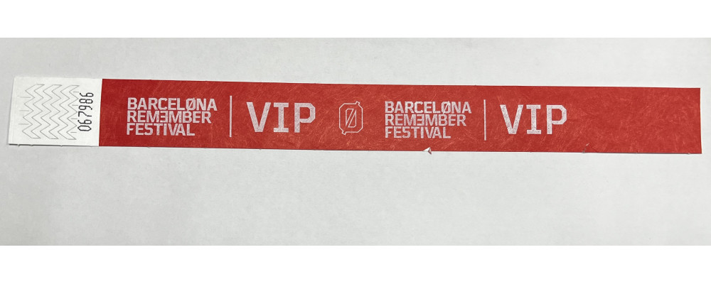 Fabricante de pulseras económicas papel irrompible Tyvek personalizadas para control de acceso en sala VIP festival Barcelona remember festival