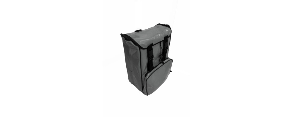 Fabricante mochila buzoneo para reparto publicitario y ultima milla - frontal gris