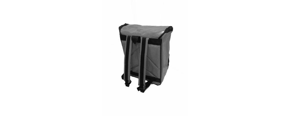 Fabricante mochila buzoneo para reparto publicitario y ultima milla - espalda gris