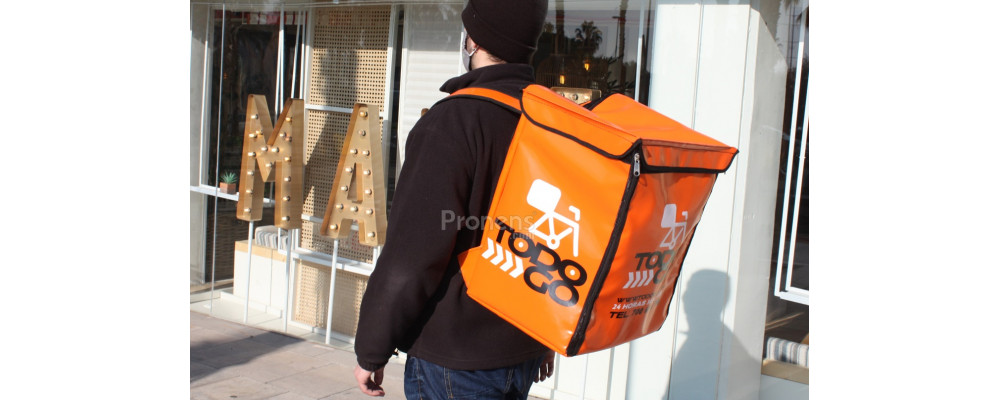Fabricante Mochila Delivery naranja personalizada medidas Glovo