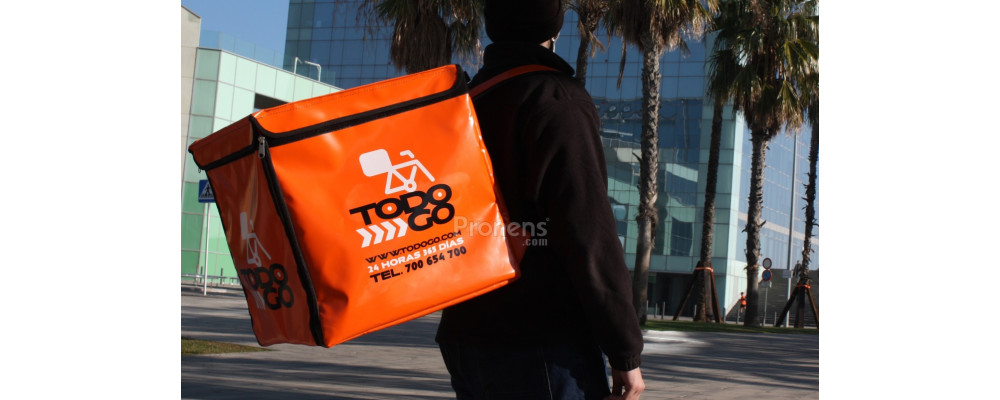 Fabricante mochila delivery naranja personalizada 45x45x45 medida mochila Glovo extendida