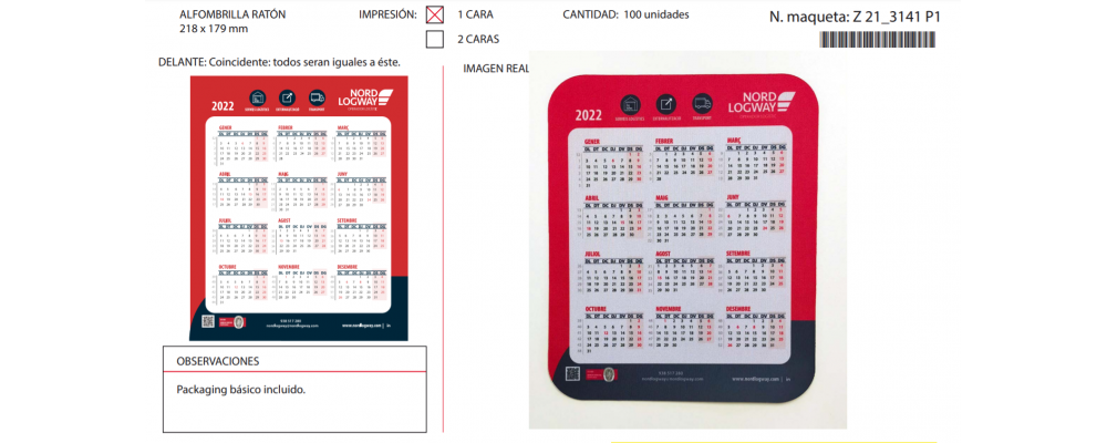 Fabricante alfombrilla ratón personalizada con calendario para Nordlogway