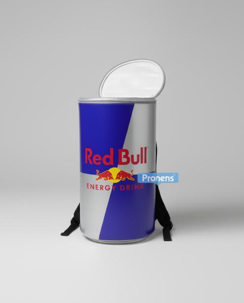 Fabricante mochila térmica con forma de lata redbull para reparto de bebidas en festivales y eventos
