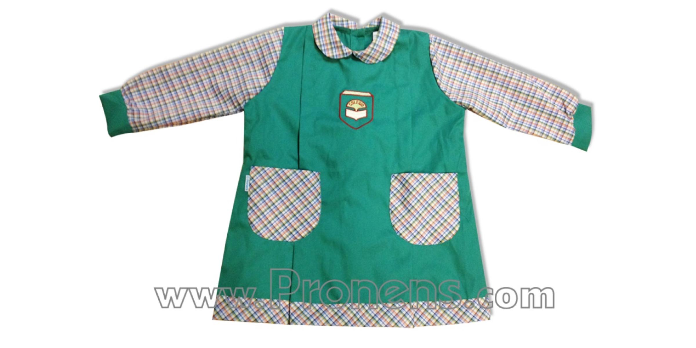 Fabricante de batas escolares de botones sin canesú personalizadas para colegios liso verde