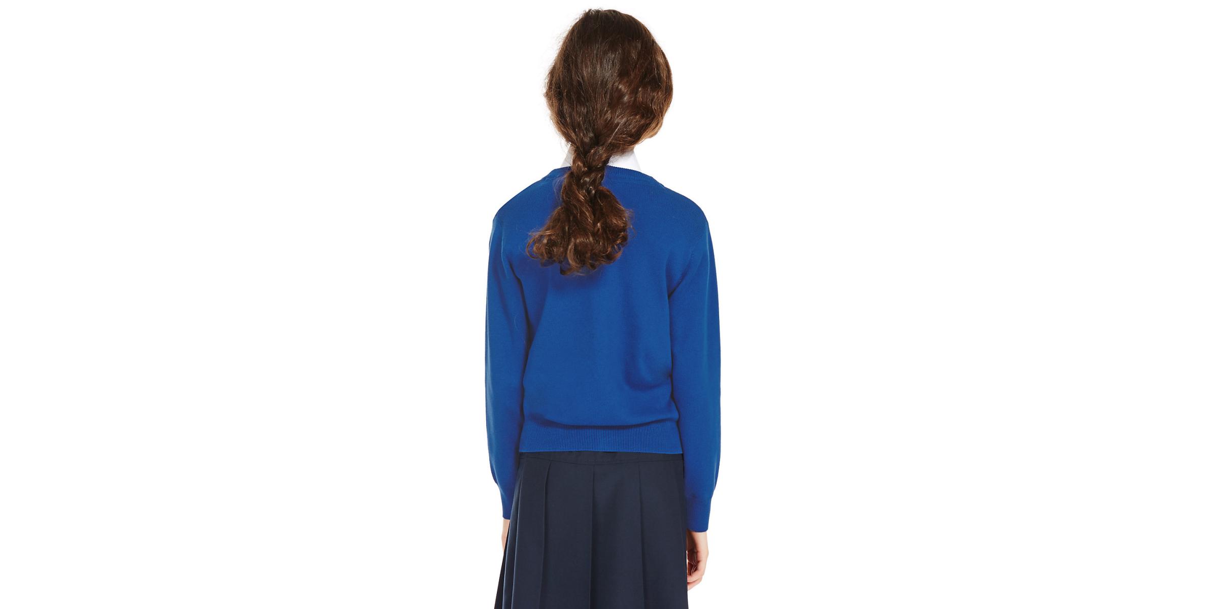 School cardigan jersey manufacturer for school uniforms royal blue color back