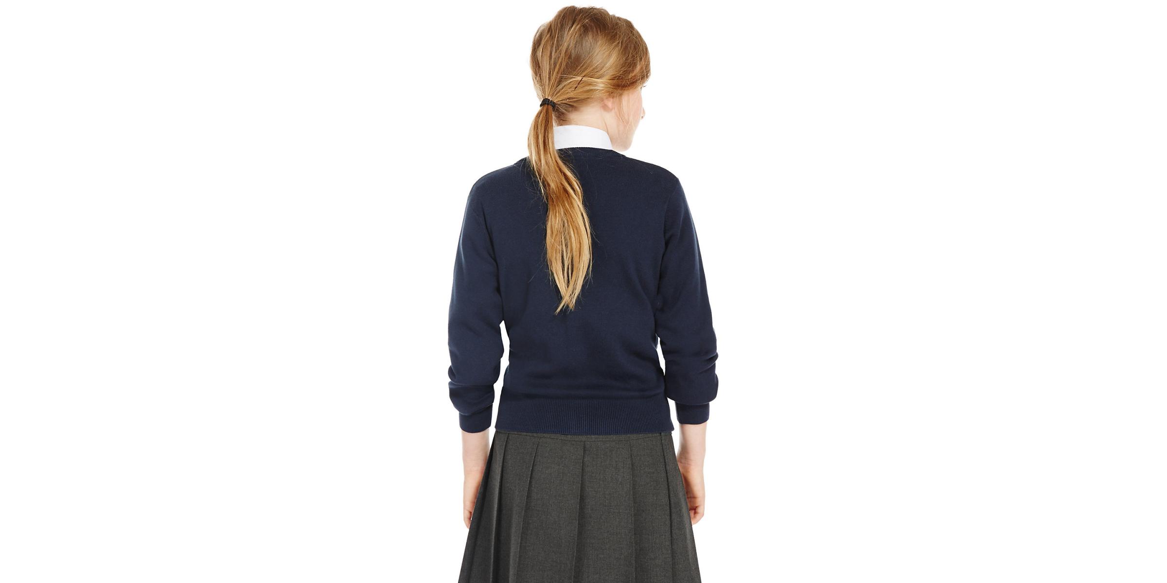 School cardigan jersey manufacturer for school uniform in navy back.