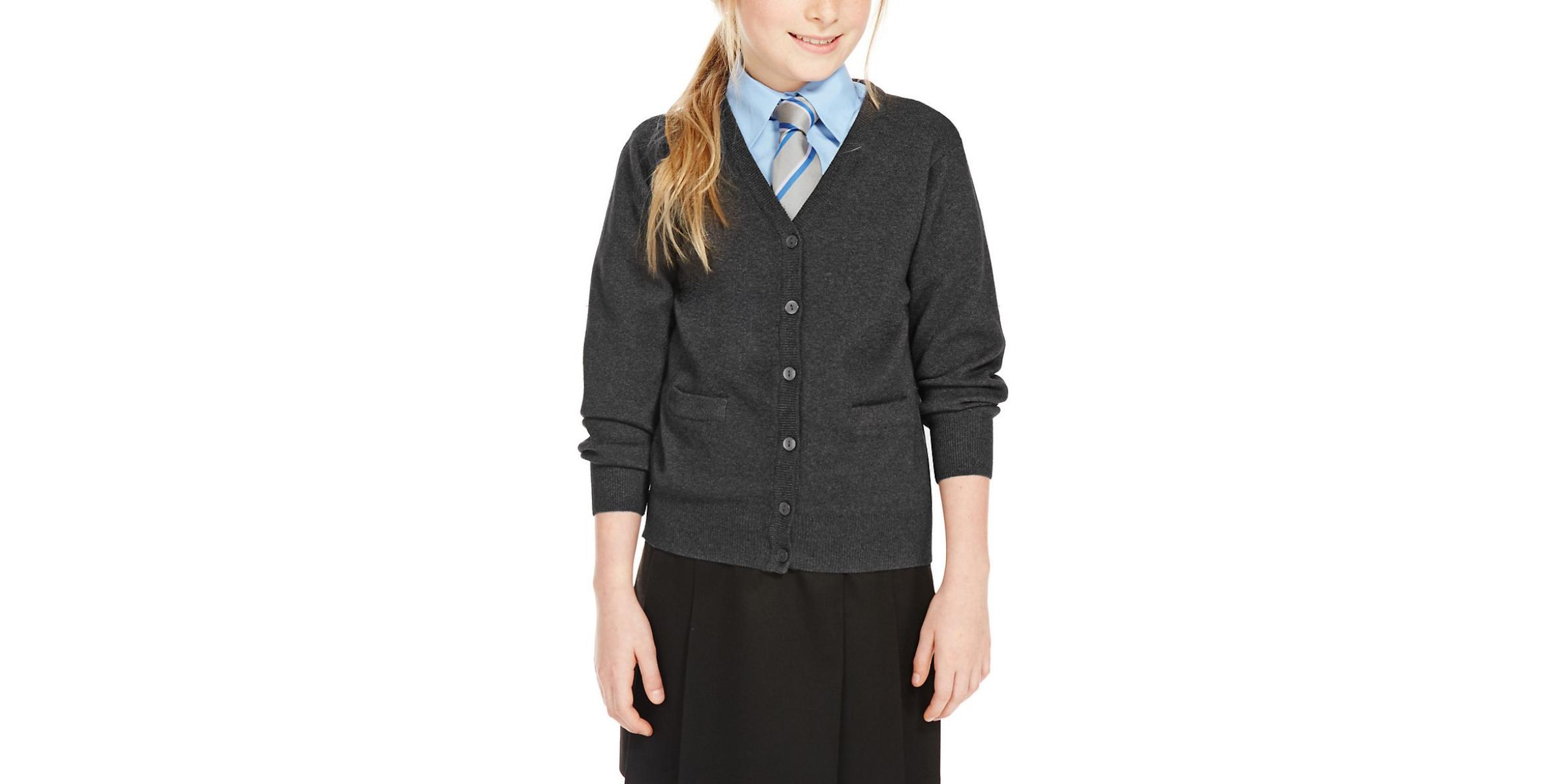 School cardigan jersey manufacturer for school uniforms in gray color.