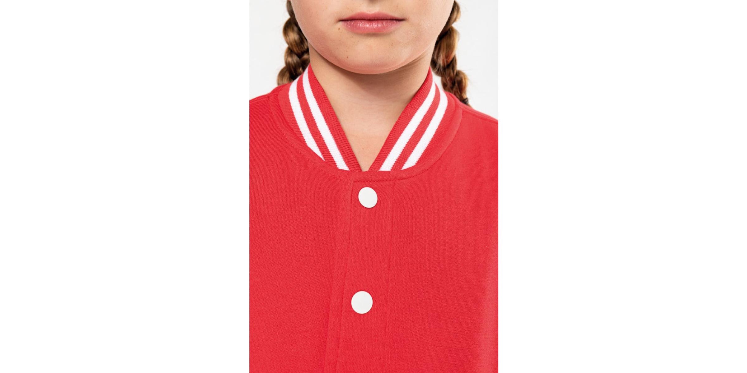 Fabricant de Jaqueta universitària beisbolera infantil personalitzada per a escoles i clubs esportius - detall coll