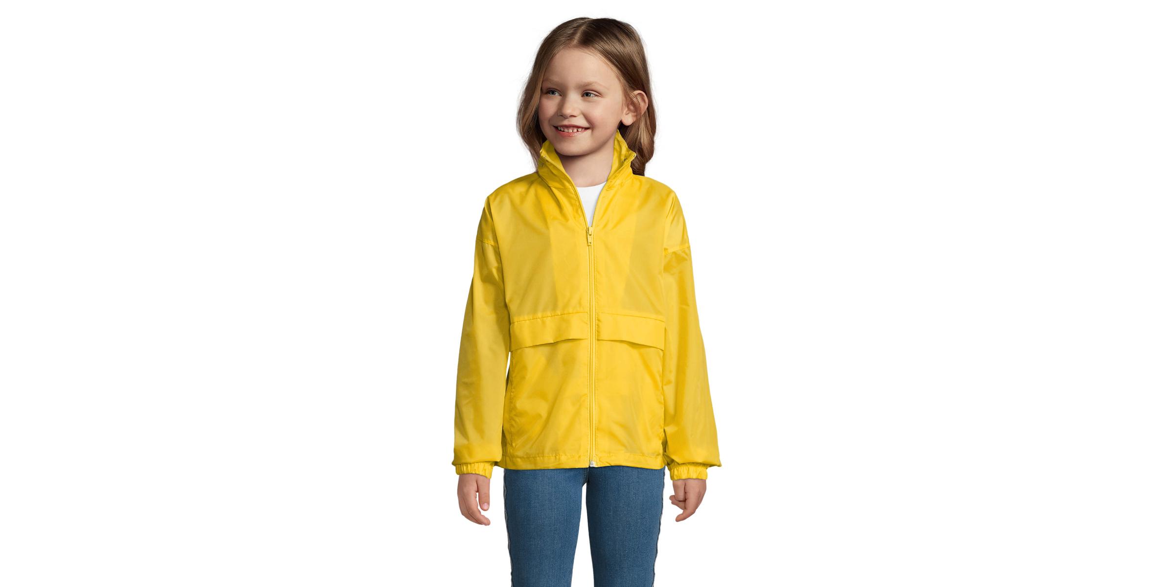 Manufacturer of yellow school children's windbreaker raincoat for school uniforms in schools.