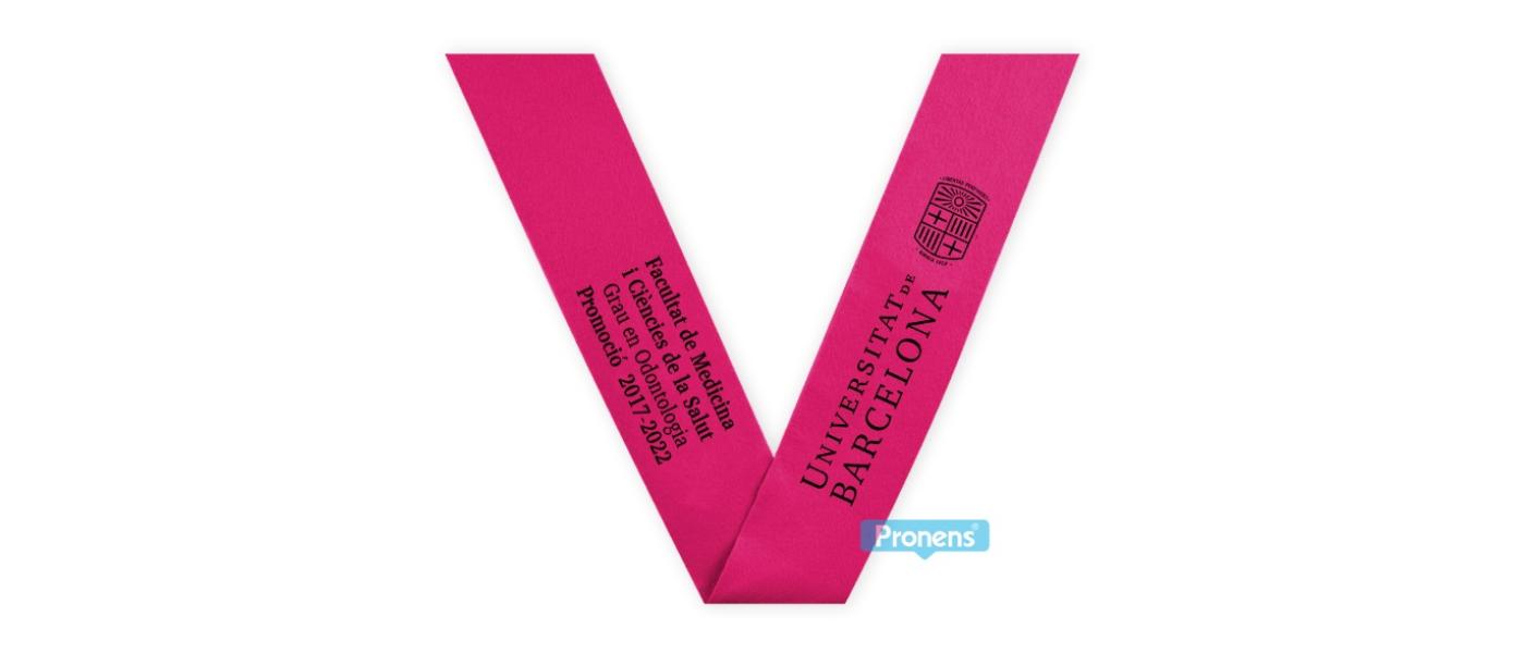 Manufacturer scholarship custom fuchsia felt graduation sash 219 for University of Barcelona Dentistry