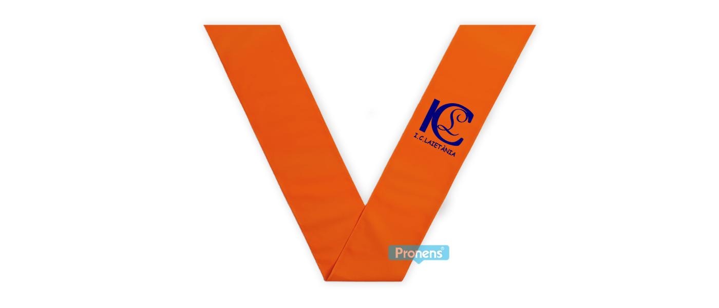 Fabricante Becas bandas graduación personalizadas de tela Naranja para colegios y universidades para Colegio Laietania
