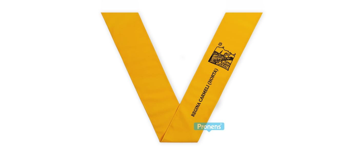 Fabricante Becas bandas graduación personalizadas de tela Amarillo para colegios y universidades para Colegio Regina