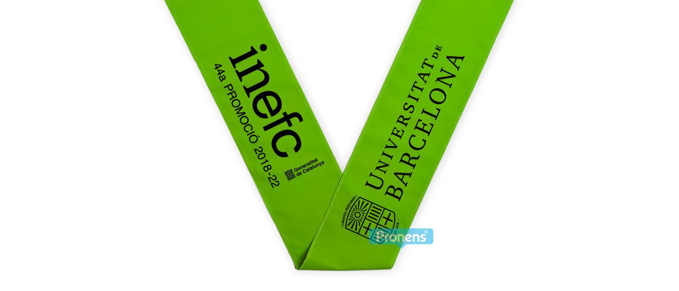 Fabricante Becas bandas graduación personalizadas de tela Pistacho para colegios y universidades para Universitat de Barcelona INEFC