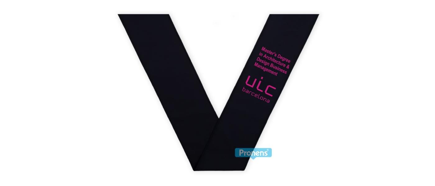 Fabricante Becas bandas graduación personalizadas de tela Negra para colegios y universidades para Universitat Internacional Barcelona