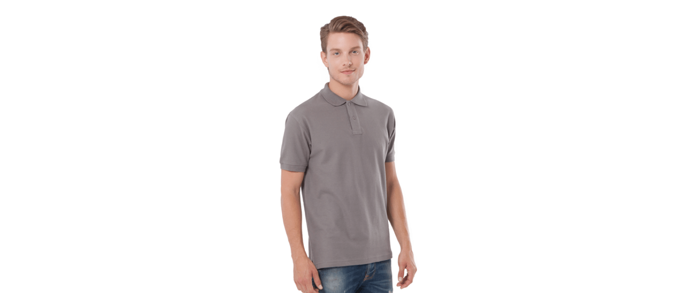 Manufacturer of high-quality custom corporate cotton polo shirts with embroidered logo - gray model.