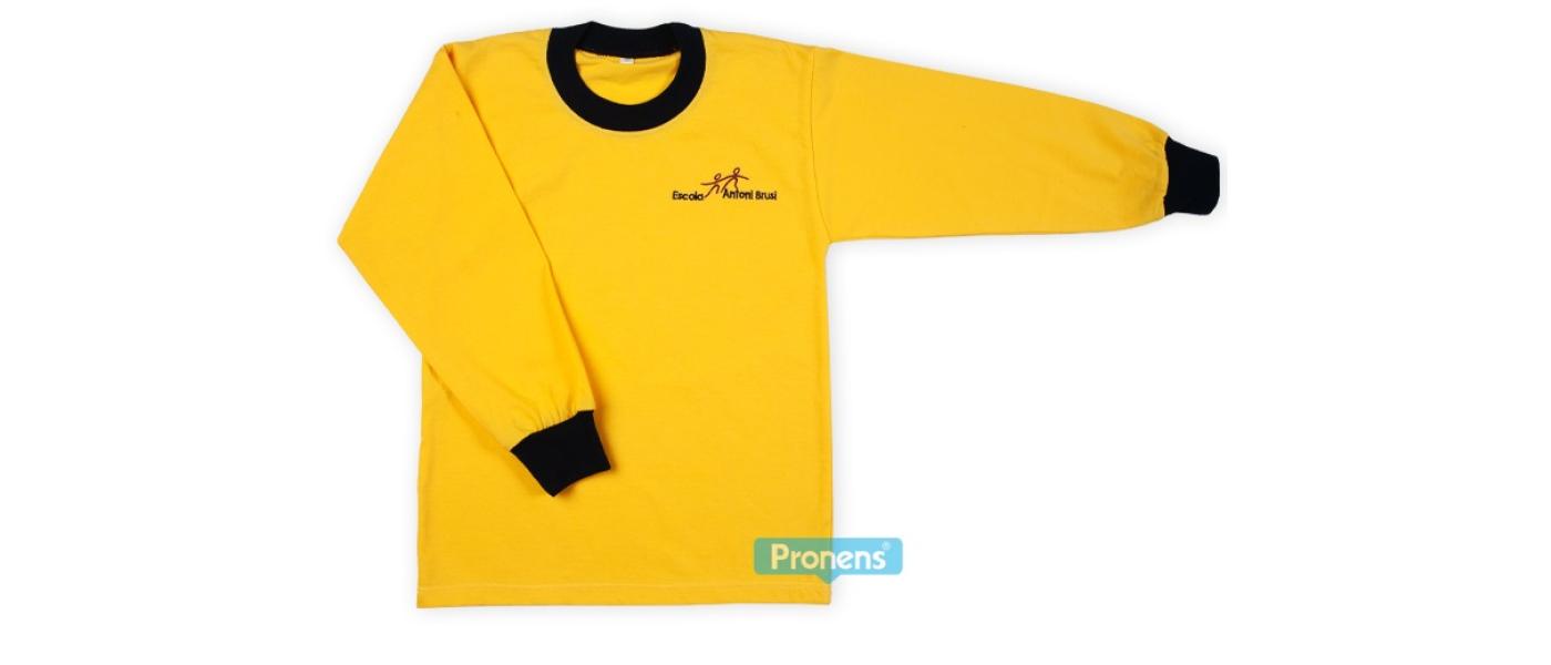 Fabricant samarreta escolar màniga llarga groga amb elàstics contrastats - Uniformes escolars samarretes màniga llarga Pronens
