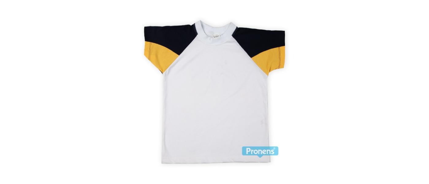 Samarreta blanca mànigues ranglan bicolor - Fabricant uniformes escolars i samarretes escolars personalitzades