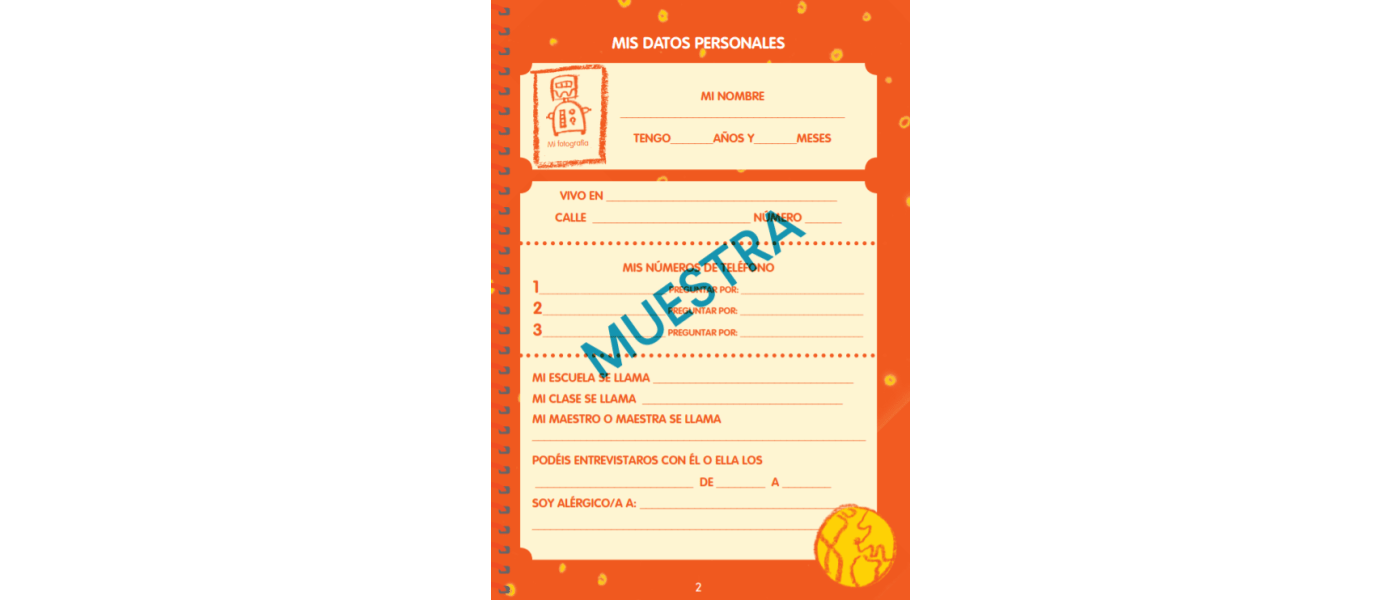 Personalized children's school planner for nursery schools and second cycle of children's education - My personal information