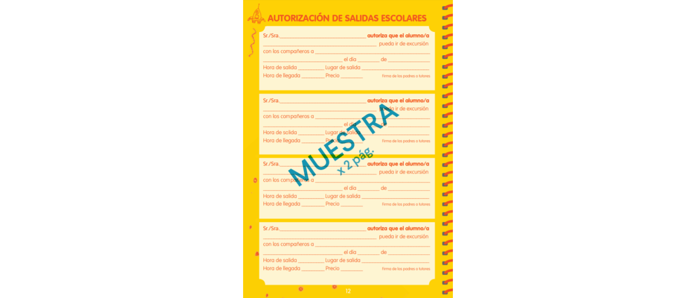 Personalized children's school agenda for childcare centers and preschools second cycle of early childhood education - school outings authorization