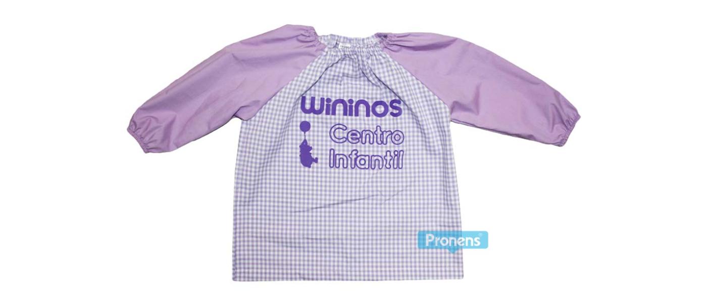 Fabricant de tabliers scolaires pour garderies avec col en élastique Modèle petit sac promo lilas Pronens