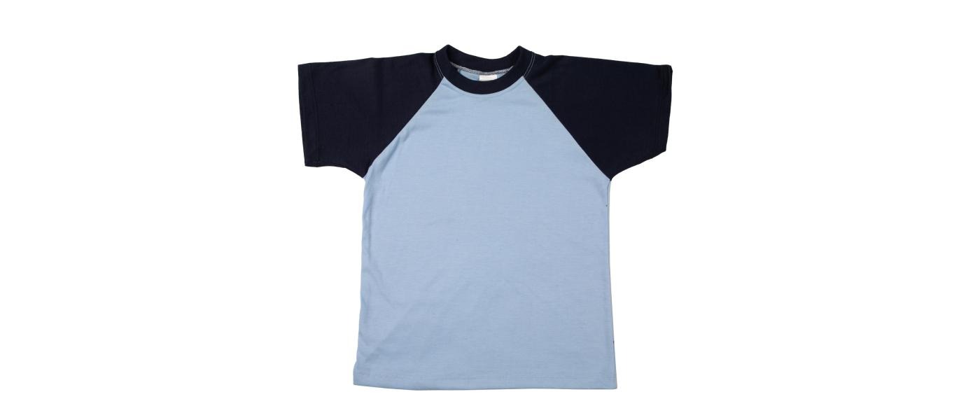 Fabricant de t-shirts scolaires bicolores personnalisées pour garderie - marine et ciel