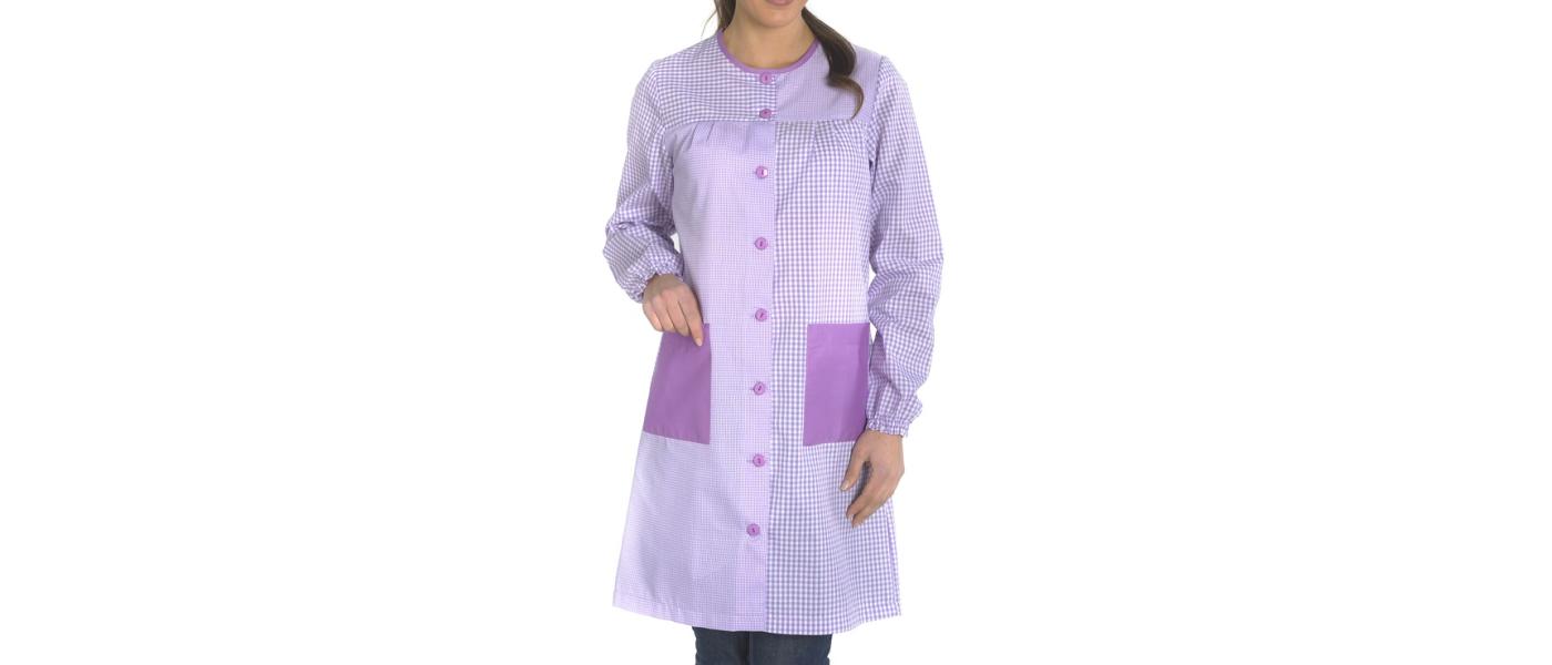 Manufacturer Pronens personalized preschool teacher's smock - lilac checkered.